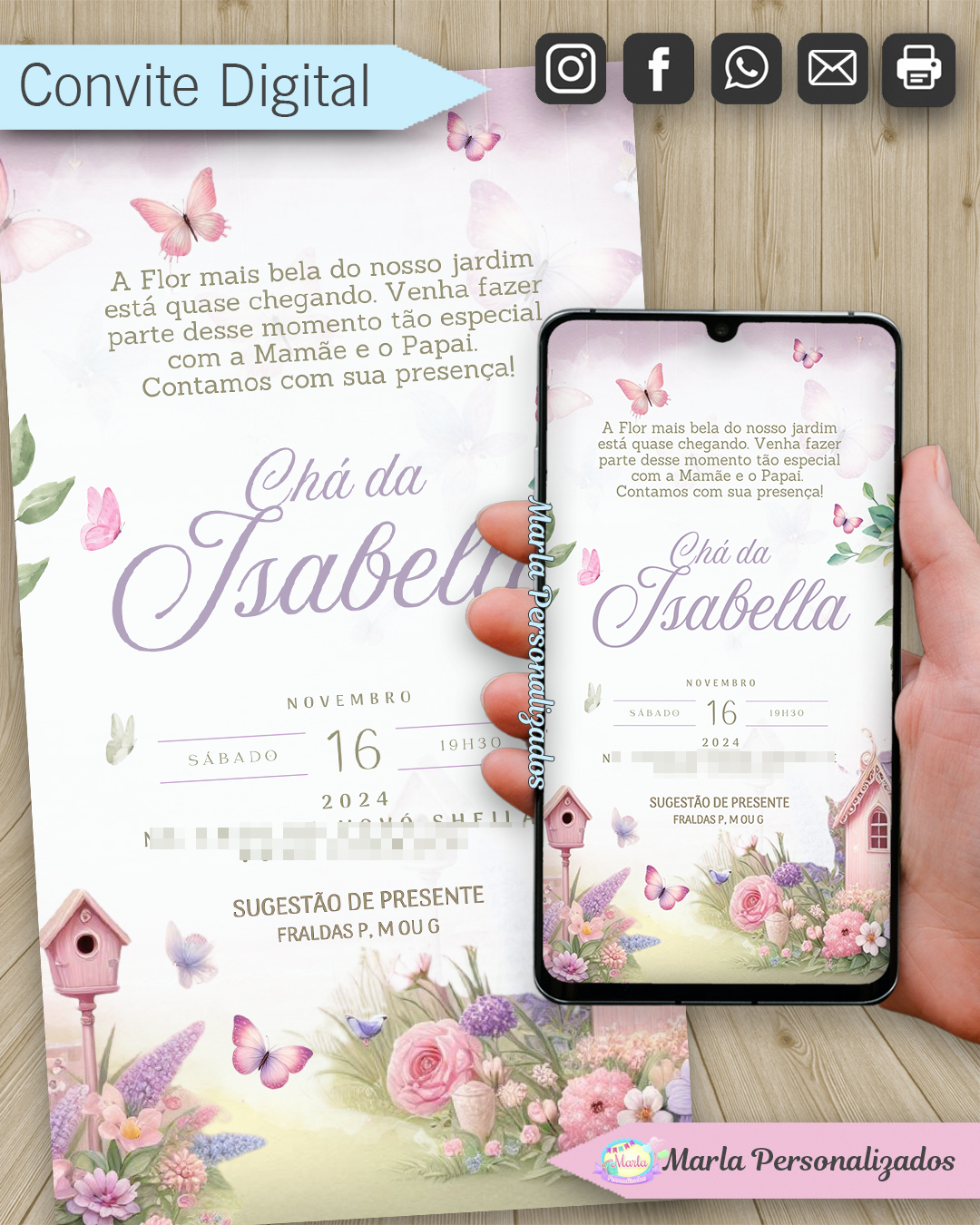 convite digital cha de fraldas jardim fundo iaa