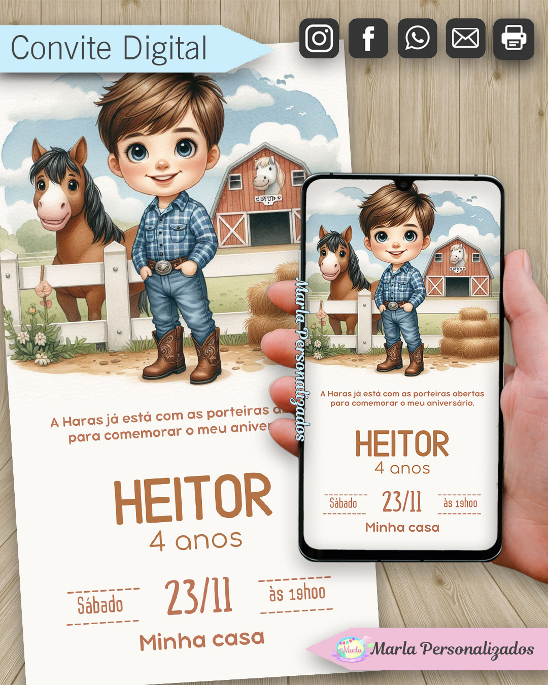 convite digital Fazendinha haras menino1 ia