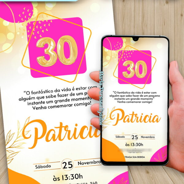 Convite Digital – Laranja e Pink 30 anos