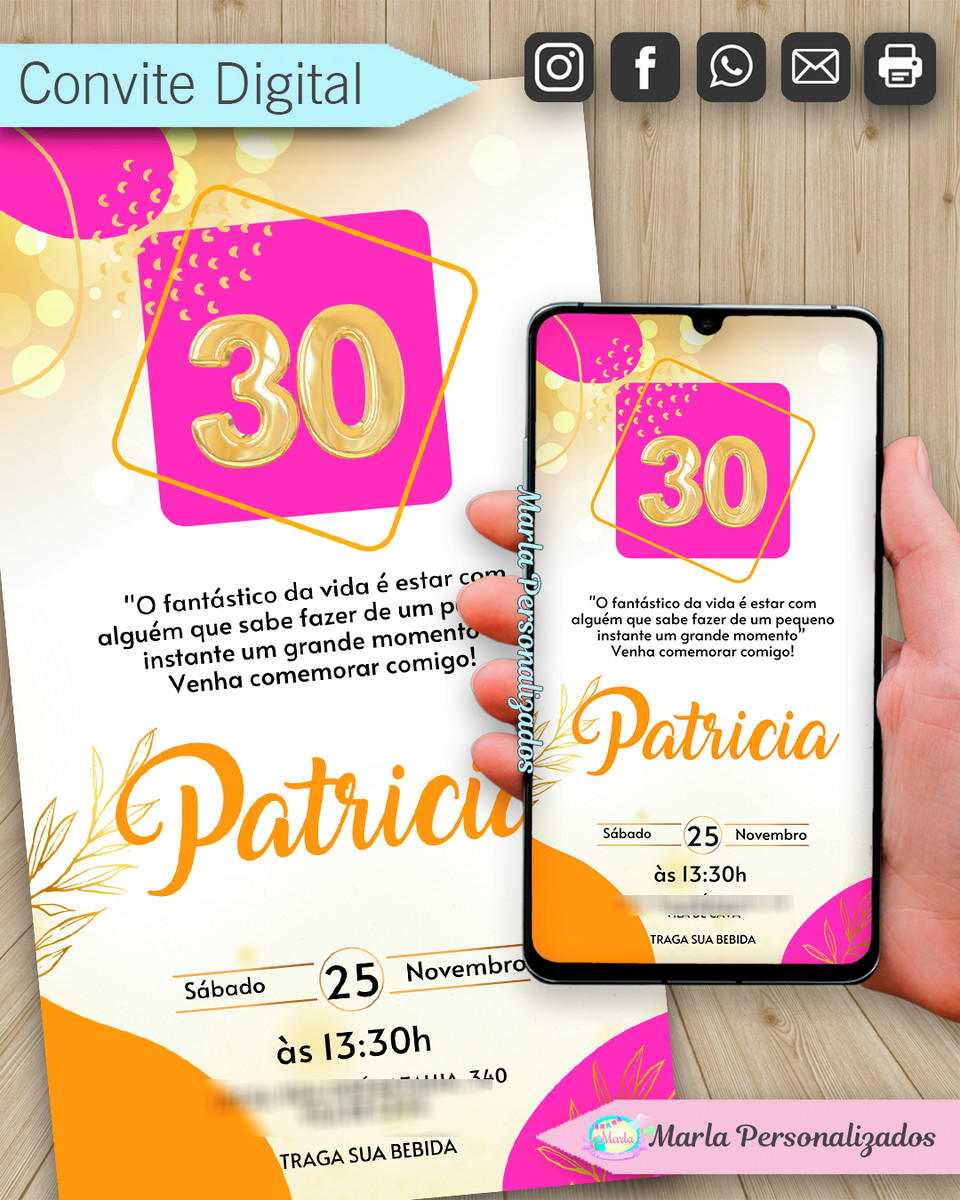 convite-virtual-30-anos-laranja-e-pink-decoracao-laranja-e-rosa