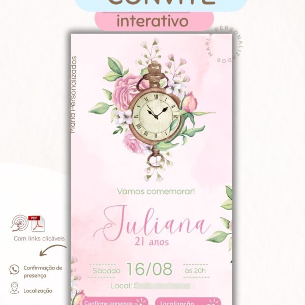 Convite Interativo Relógio Alice